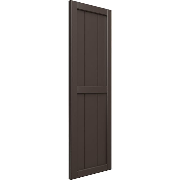 True Fit PVC, Three Board Framed Board-n-Batten Shutters, Raisin Brown, 16 1/8W X 27H